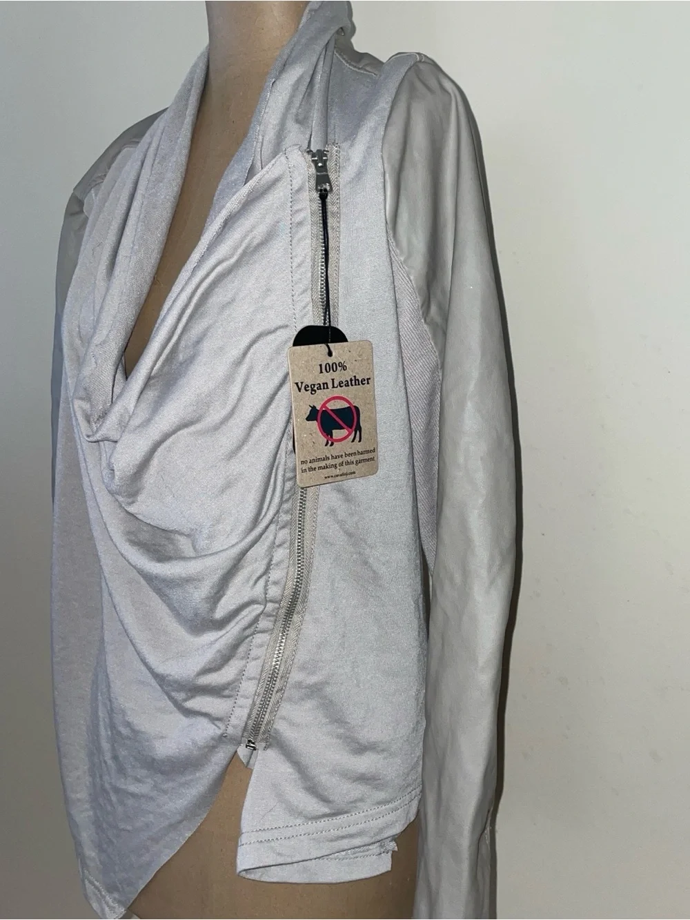 Draped‎ Open-Front Jacket - Grey-Vegan Leather NWT -Large